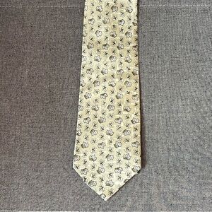 Giorgio Armani Cravatte Silk Tie Yellow Leaf Print Made in Italy Vintage